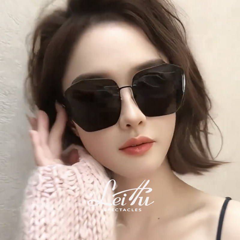 无框墨镜女2026新款防紫外线高级感太阳镜大脸显瘦显脸小遮阳开车