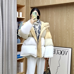 宽松连帽 羽绒服女小个子冬季 诗都奇2025新款 95白鹅绒撞色拼接时尚