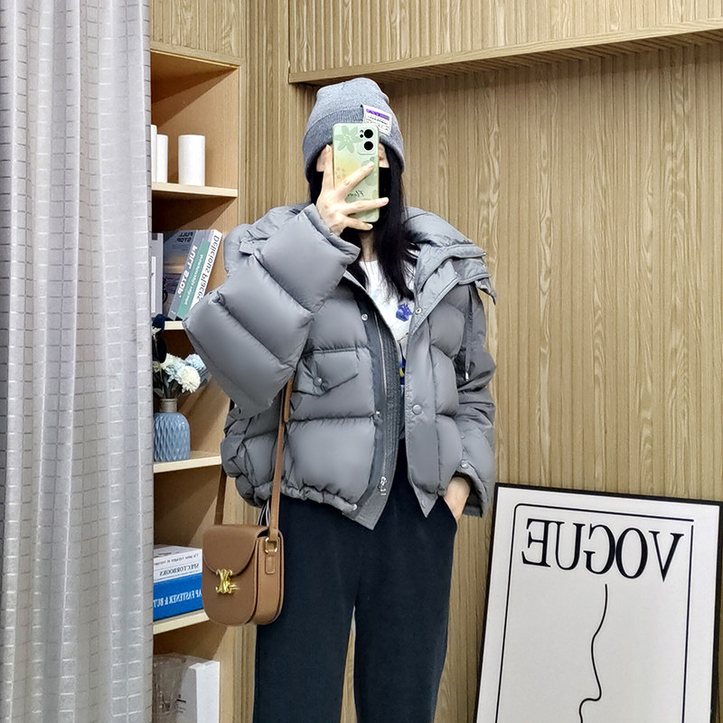 诗都奇2025新款ins风时尚个性减龄95白鹅绒羽绒服女宽松短面包服