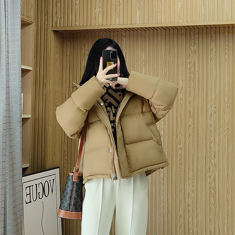 诗都奇2025新款95白鹅绒小个子羽绒服女短款立领加厚面包服外套冬