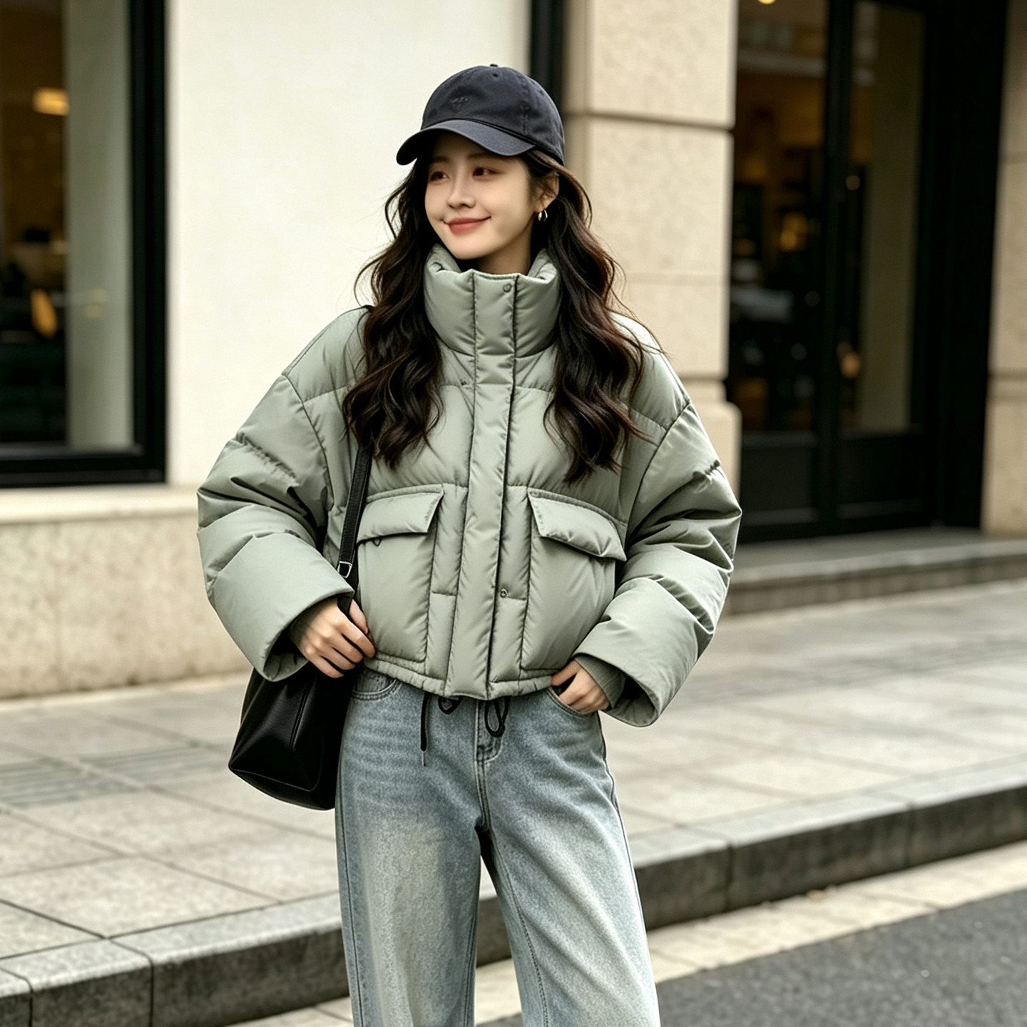 诗都奇韩版廓形短款羽绒服女2026新款95鹅绒加厚保暖面包服外套冬