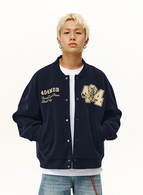 [侯明昊同款]404MOB重磅毛呢刺绣棒球服情侣外套男女美式秋冬夹克