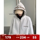 404MOB复古美式 卫衣男休闲潮流加厚外套 秋冬花体字母刺绣连帽开衫