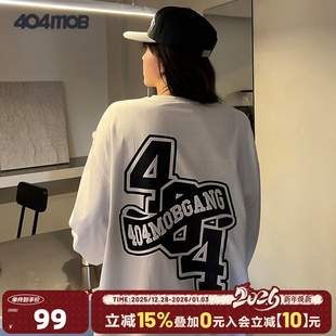 t恤男女 基础长袖 404MOB创意logo美式 潮牌春秋圆领套头宽松情侣装