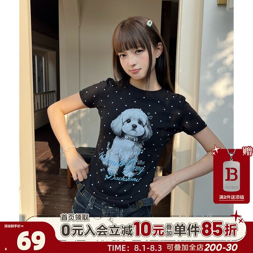 404MOB波点印花小狗短袖T恤女