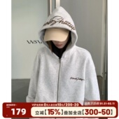 404MOB复古美式 秋冬花体字母刺绣连帽开衫 卫衣男休闲潮流加厚外套