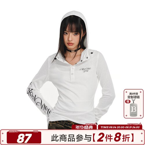 404MOB哥特防晒薄纱连帽T恤女