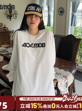 404MOB基础款百搭黑白色长袖T恤男女同款ins宽松纯棉潮牌休闲上衣