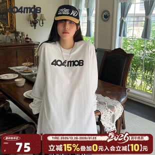 ins宽松纯棉潮牌休闲上衣 T恤男女同款 404MOB基础款 百搭黑白色长袖