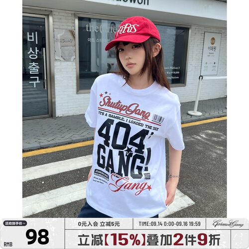 404MOB重磅300g欧美嘻哈街头字母涂鸦宽松短袖T恤纯棉百搭半袖男