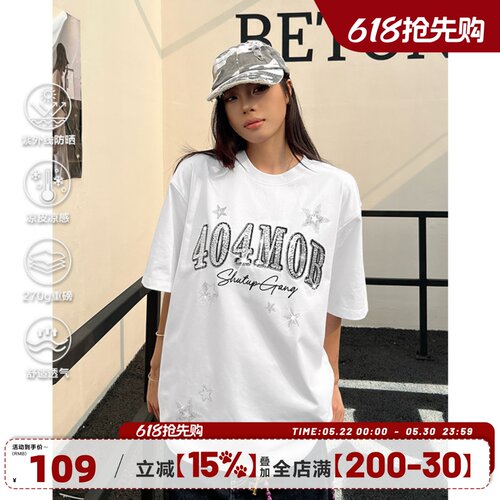 404MOB圆领烫钻短袖T恤女