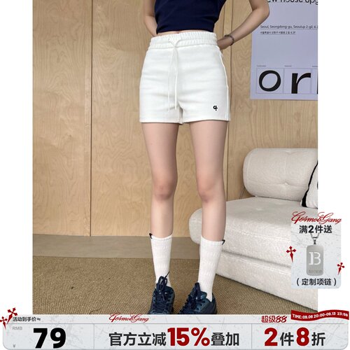 404MOB运动针织抽绳短裤刺绣logo户外跑步健身透气夏季休闲裤子女