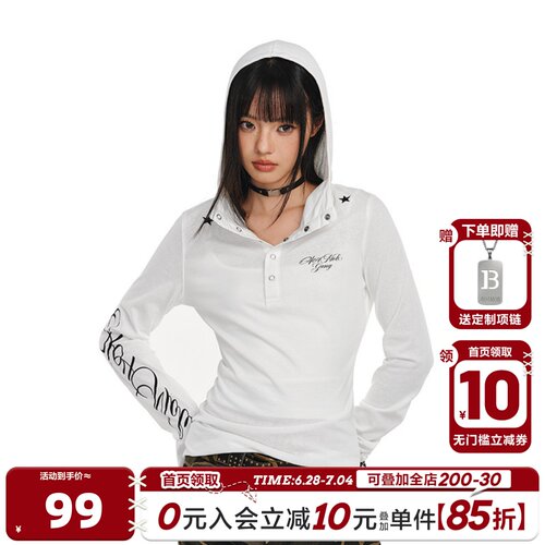 404MOB哥特防晒薄纱连帽T恤女