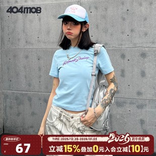 正肩字母印花短袖 短款 T恤女多色体恤 显瘦露脐装 404MOB夏辣妹修身