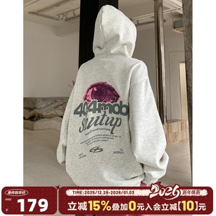 404MOB美式 宽松套头休闲外套 西海岸潮流印花连帽卫衣男秋冬加厚款