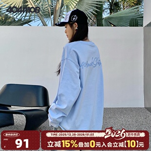 潮牌情侣装 男生美式 上衣 T恤春季 404MOB手写描边字母印花重磅长袖