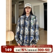 梓渝同款 404MOB美式 扎染花卉刺绣长袖 衬衫 男磨毛加厚情侣外套女