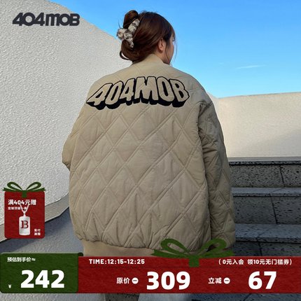 404MOB冬季菱格夹棉外套棉衣男国潮牌宽松情侣装工装复古棉服夹克