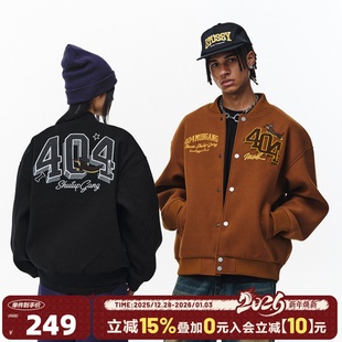 404MOB趣味小狗刺绣美式 棒球服男女国潮牌宽松飞行员情侣外套夹克