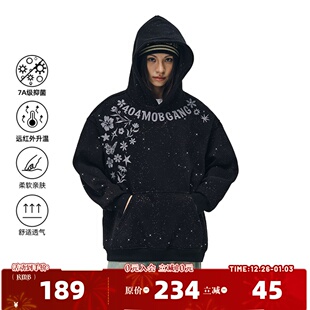 404MOB满天星闪粉重工花卉刺绣连帽卫衣男女潮牌高街宽松情侣帽衫