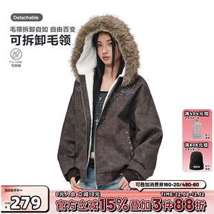 404MOB超厚加绒蜡染做旧烫钻豹纹刺绣厚外套座山雕大毛领棉衣夹克