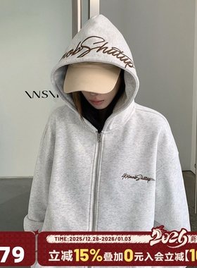 404MOB复古美式秋冬花体字母刺绣连帽开衫卫衣男休闲潮流加厚外套