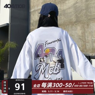 404MOB秋季长袖T恤字母风景印花重磅高级感街头内搭情侣款打底衫