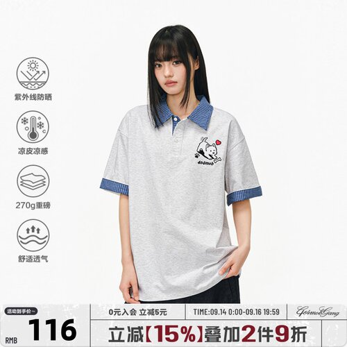 404MOB拼接格纹刺绣小狗POLO衫