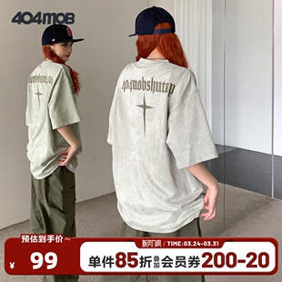 复古刺绣重磅潮牌宽松麂皮绒半袖 美式 体恤 t恤男夏新款 404MOB短袖