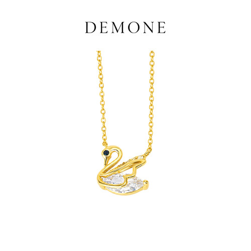 DEMONE/黛慕妮轻奢18K金项链天鹅项链彩金玫瑰金锁骨链礼物女七夕