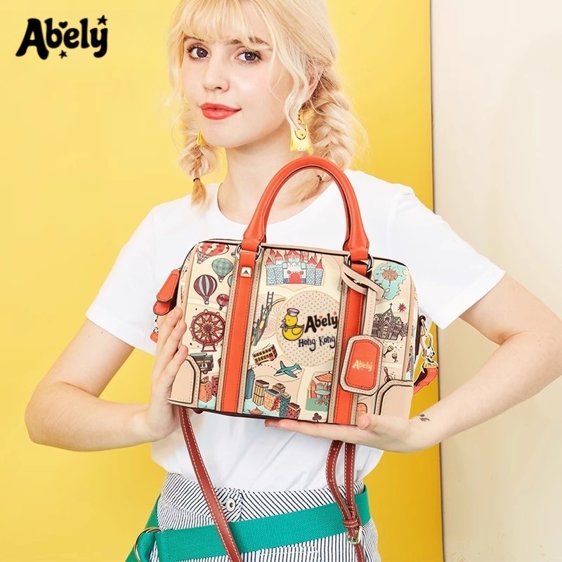 阿贝莉女包波士顿包包大容量新款印花手提包单肩斜挎枕头包圆筒包
