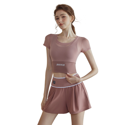 瑜伽服套装女短袖紧身健身运动