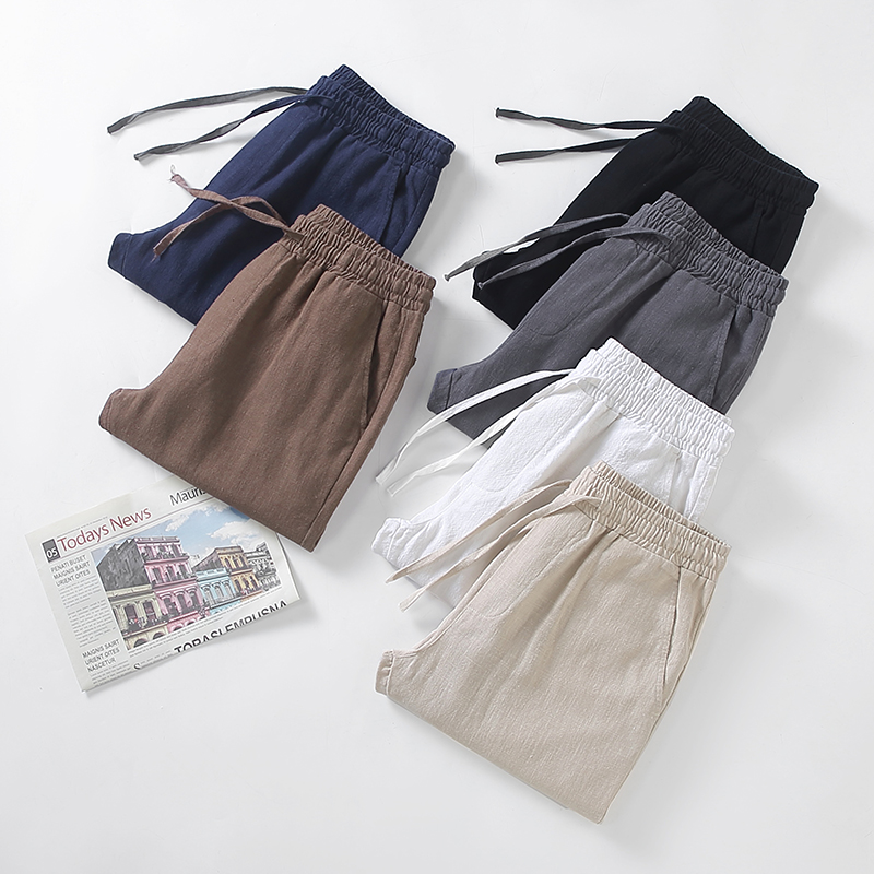 萨法瑞男士亚麻休闲裤男宽松小脚九分裤夏季新款麻料裤子棉麻9分