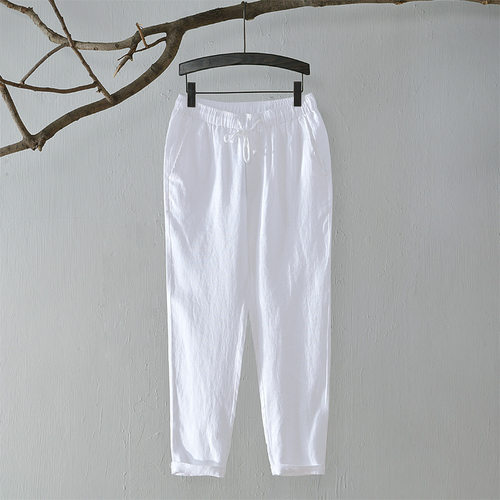 宽松亚麻亚麻休闲裤男士松紧腰