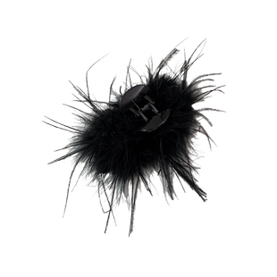 黑色羽毛抓夹高级感毛毛发夹女后脑勺盘发鲨鱼夹子发卡鸵鸟毛头饰