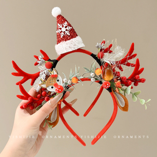 圣诞节鹿耳发箍圣诞帽麋鹿发卡可爱节日氛围感装饰品拍照头箍头饰