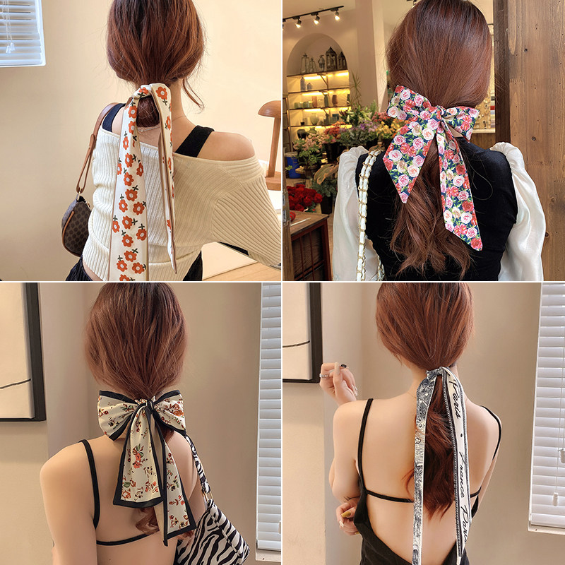 网红2024年新款丝巾发带女绑发丝带法式飘带头绳编发一体发捆头饰