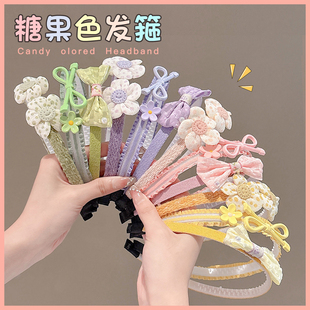 糖果色头发发箍儿童2025新款蝴蝶结花朵头箍女童可爱压发发卡头饰