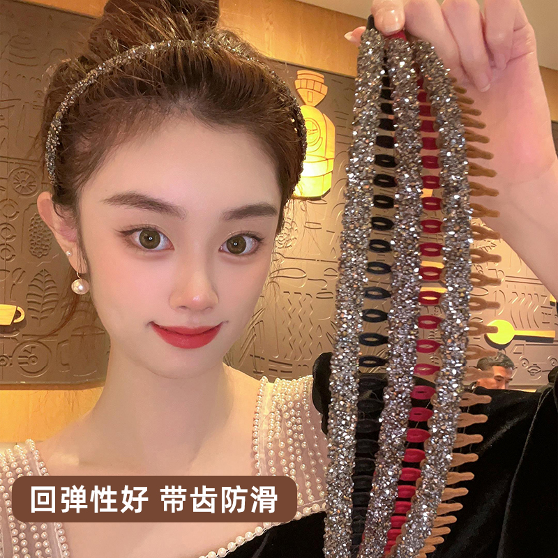 法式复古碎发箍女高级感水钻头箍