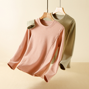 秋冬蚕丝保暖内衣女士上衣加绒德秋冬圆领2024新款磨毛打底衫