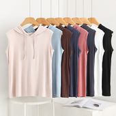 薄款 无袖 连帽T恤宽松显瘦打底衫 外穿莫代尔背心女春夏新款 大码 潮