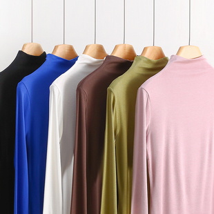 2023春秋新款莫代尔半高领打底衫女内搭长袖T恤薄款修身中领上衣