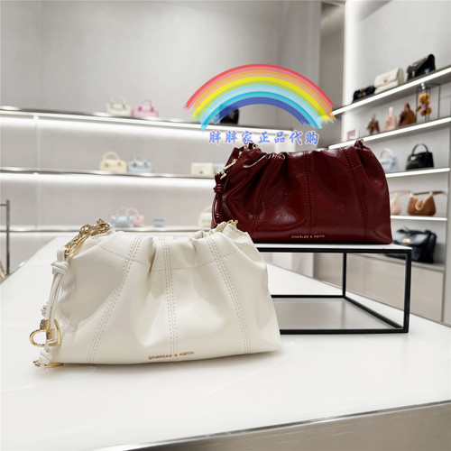 CHARLES&KEITH小CK2-80151612包挂油蜡皮单肩斜挎包云朵包链条包