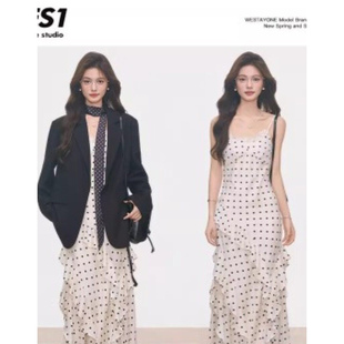 黑色西装 波点连衣裙女春夏显瘦通勤高级感 WESTAYONE 2026新品