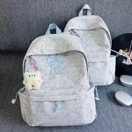 甜美学院风蝴蝶结刺绣双肩包女