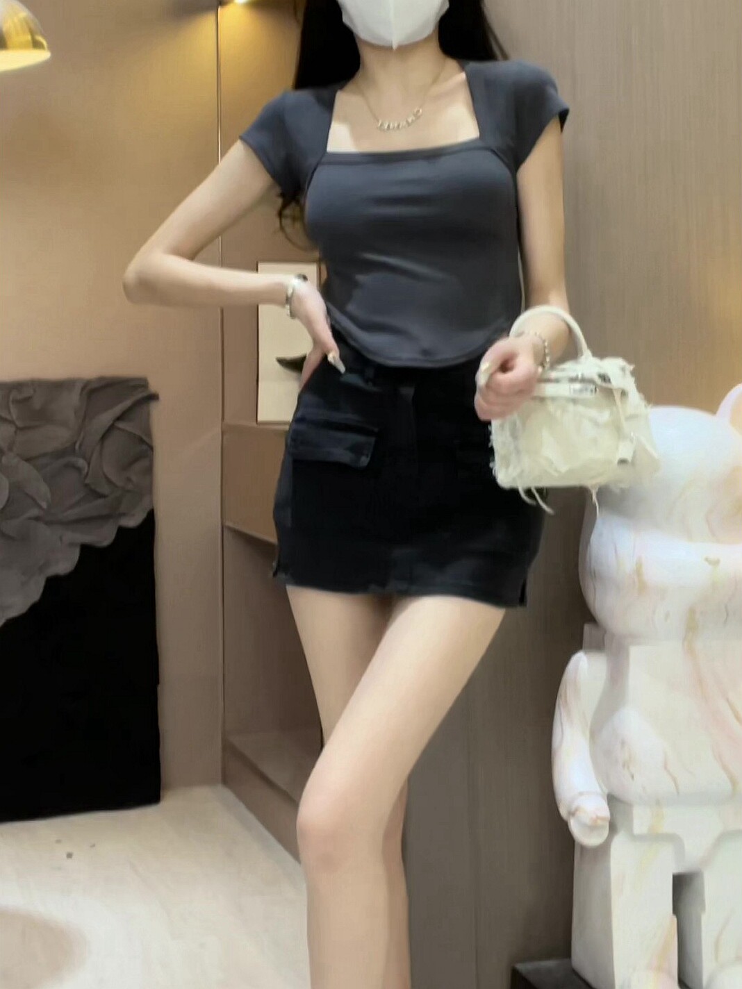 HOT GIRL SQUARE NECK SLIM PURE LUST SHORT SLEEVE T-SHIRT WOMENS SUMMER 2024 SHORT BANDEAU TIGHT WESTERN TOP INS TIDE