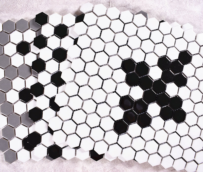 黑白梅花六角马赛克瓷砖厨房浴室地砖背景墙马赛克拼图23六边形瓷