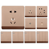 大板玫瑰金色开关插座面板单开五孔16A空调网络插座86型墙壁暗装