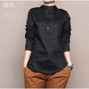 纯棉衬衫女立领长袖打底衫宽松大码衬衣2019春季新款韩版休闲上衣