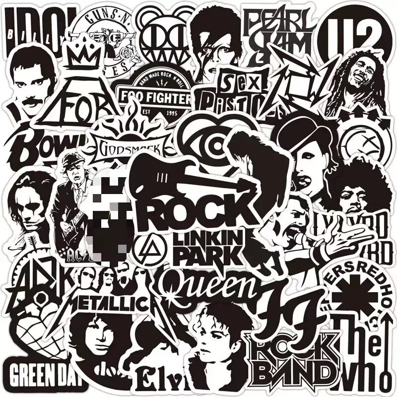 50贴 摇滚朋克乐队涂鸦贴纸 行李箱摩托车滑板手机头盔个性防水贴